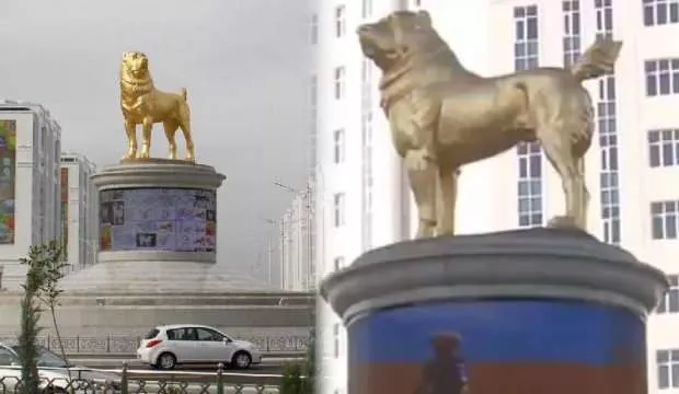 Devlet başkanı köpeğinin altın heykelini başkente dikti