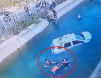 Sulama Kanalına Düşen Cip Mucizevi Şekilde Kurtarıldı