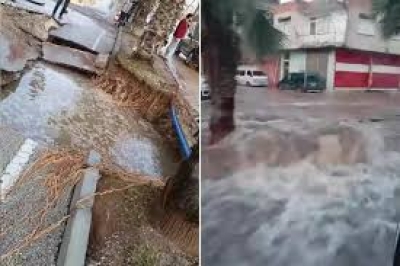 İçme suyu borusu patladı: 3 mahalle göle döndü, yol çöktü